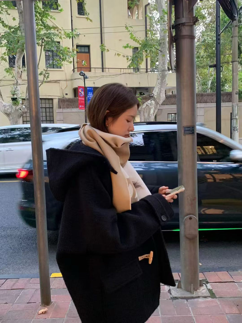 Baby alpaca hoodie duffle coat