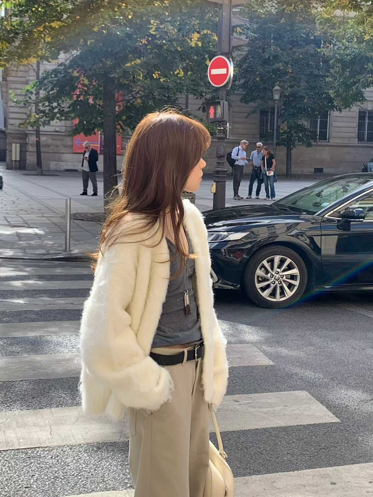 Brushed no-collar cardigan