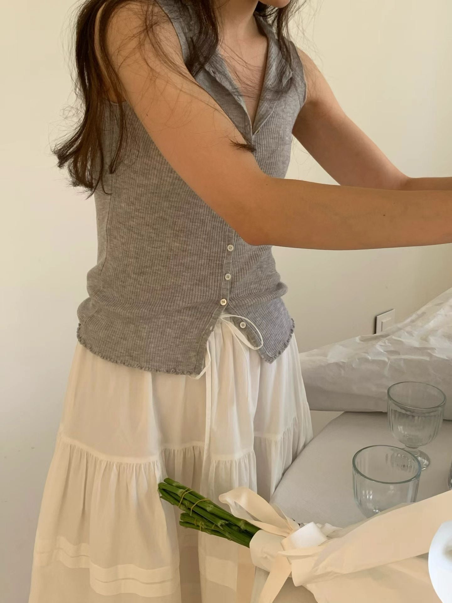 Silk mori sleeveless knit
