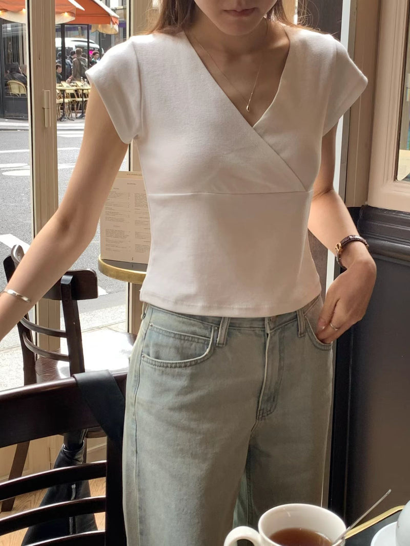 [Instock] V wrap half tee (gray)