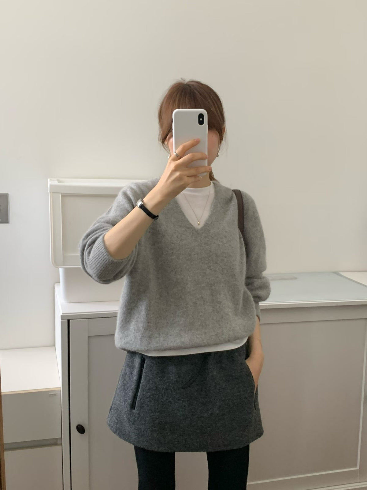 Wool boucle string skirt