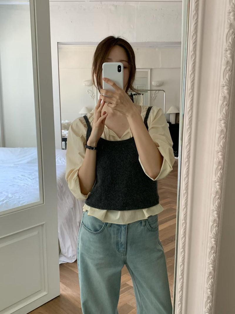 V shirring blouse