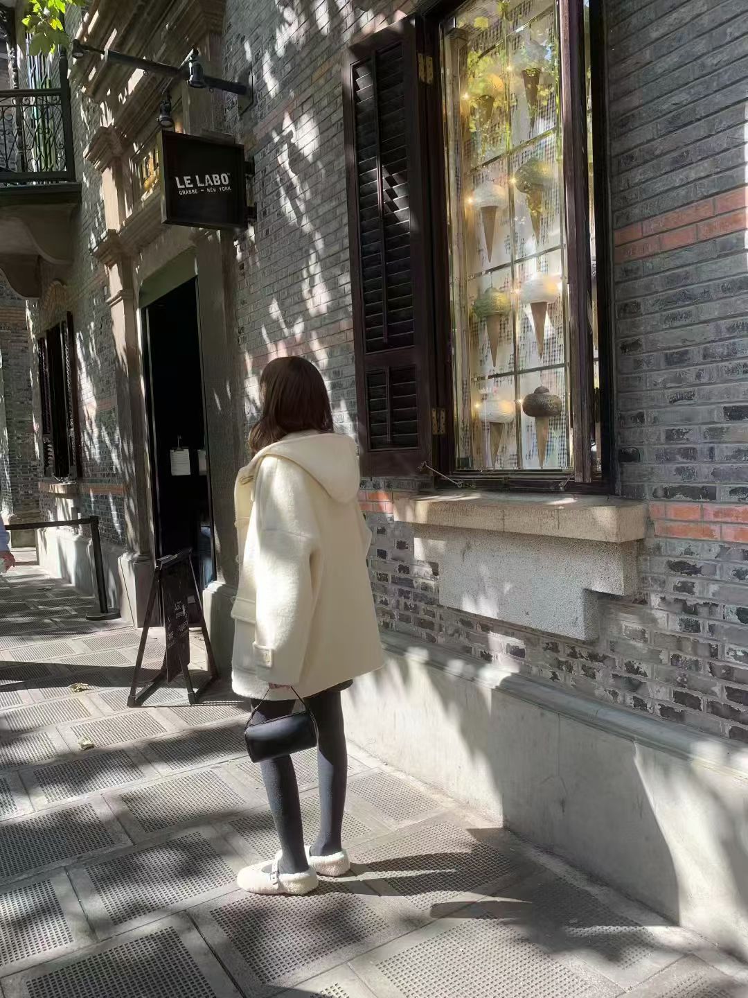 Baby alpaca hoodie duffle coat