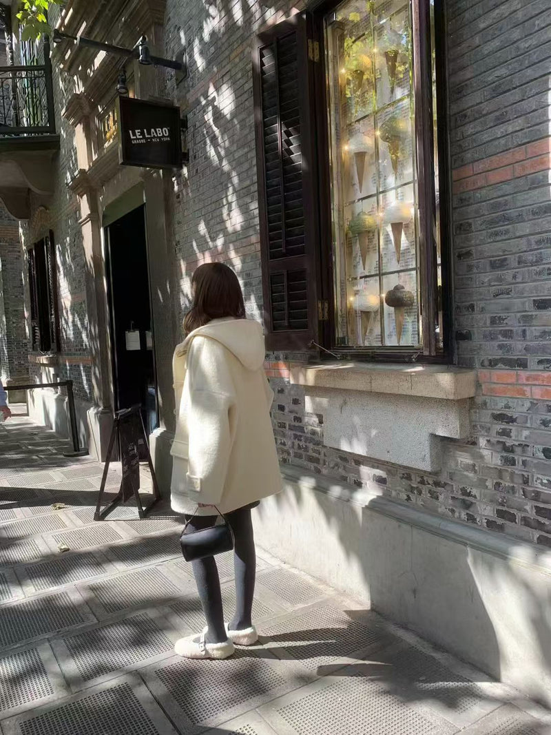 Baby alpaca hoodie duffle coat