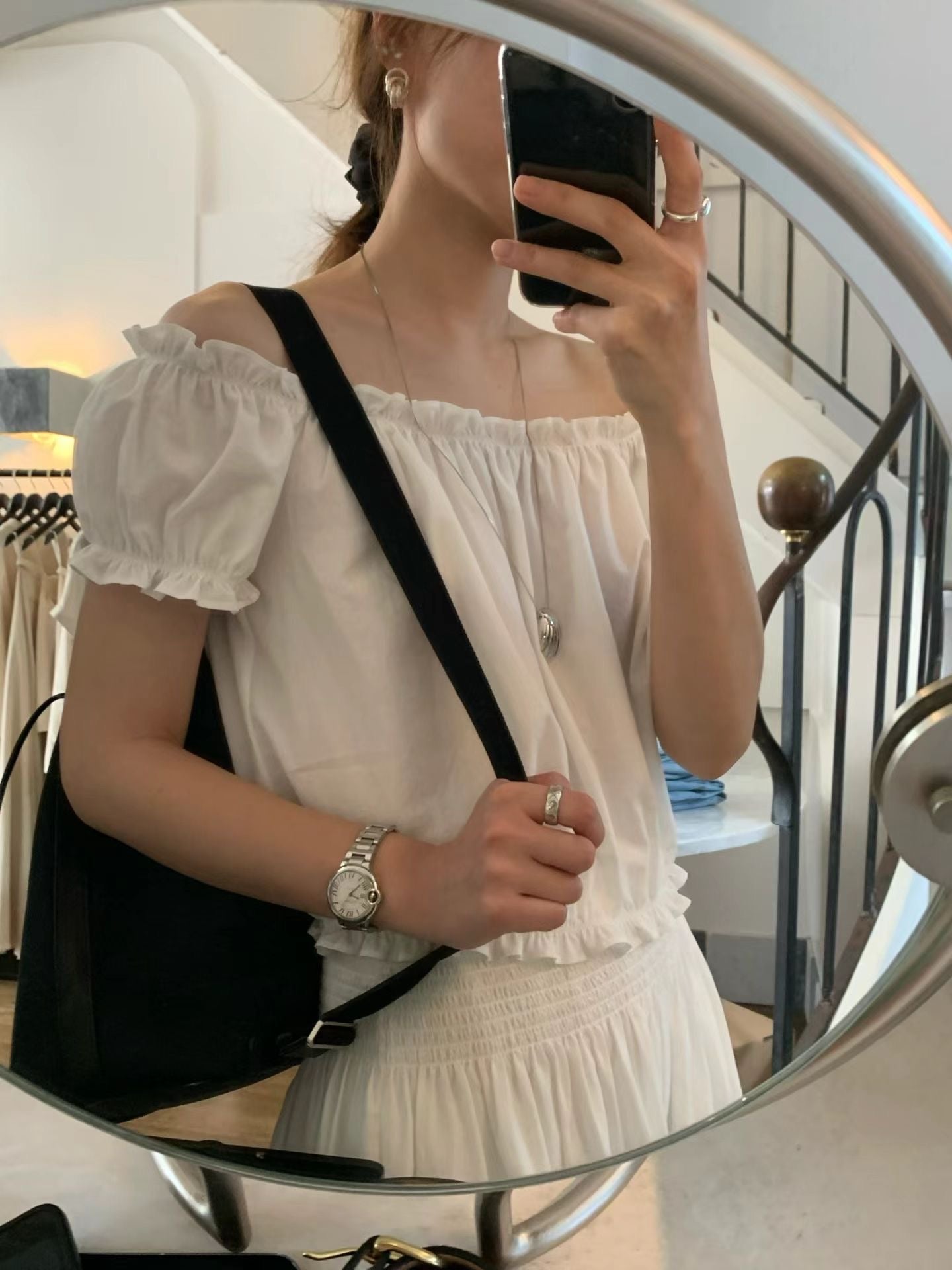 Off shirring blouse