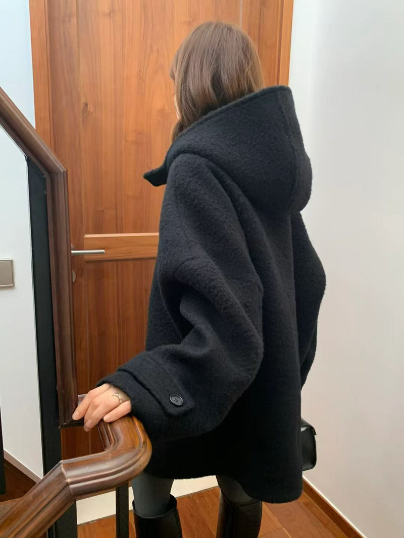 Baby alpaca hoodie duffle coat