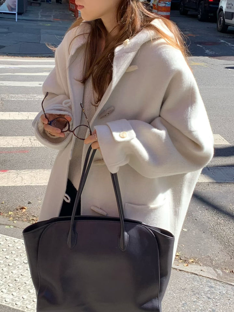 Handmade hoodie cashmere duffle coat