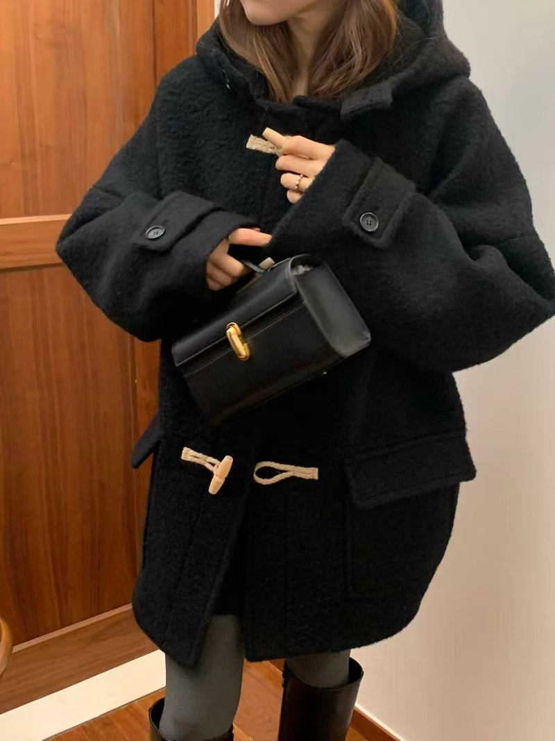 Baby alpaca hoodie duffle coat
