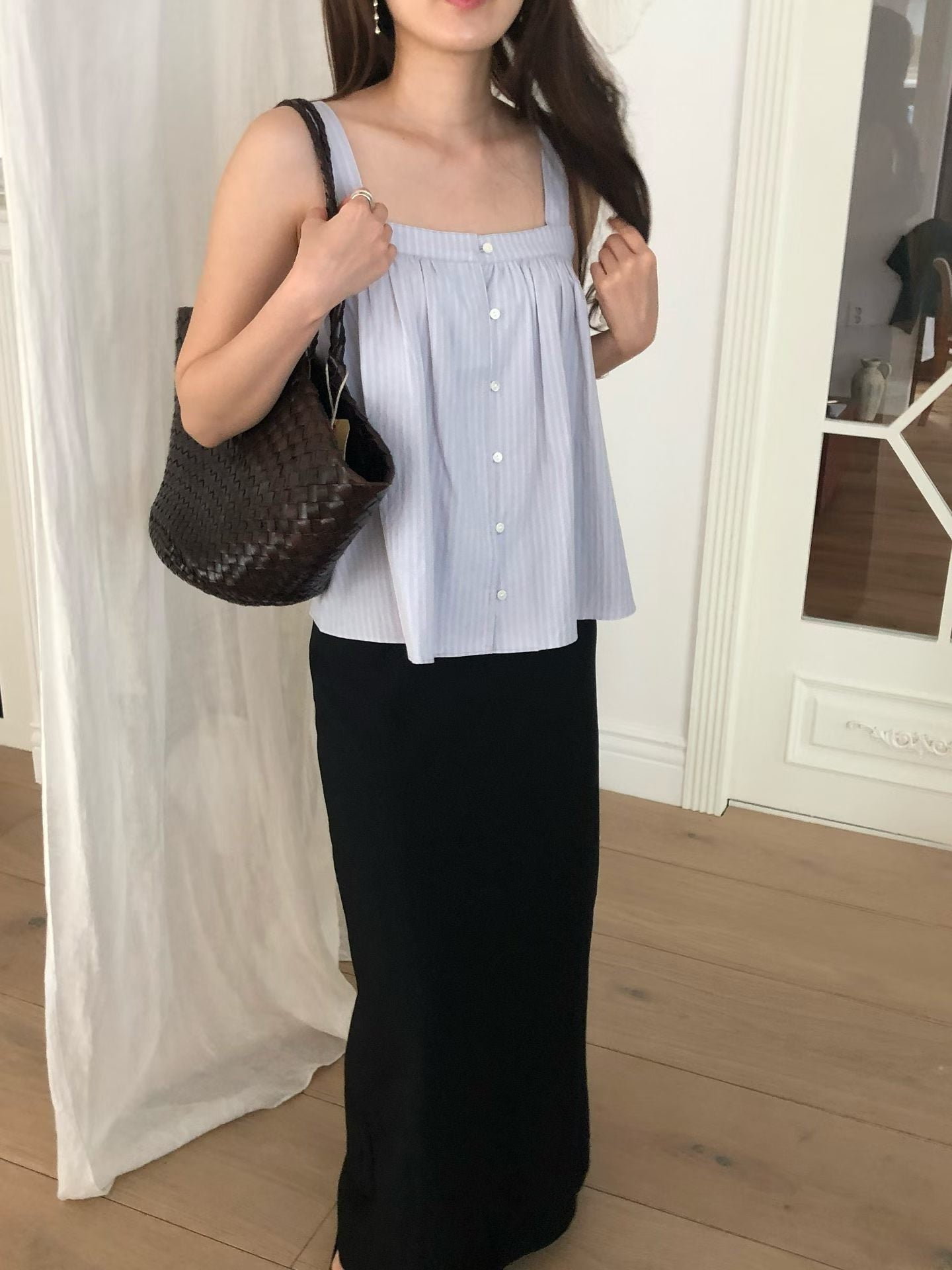 Pintuck flare stripe blouse