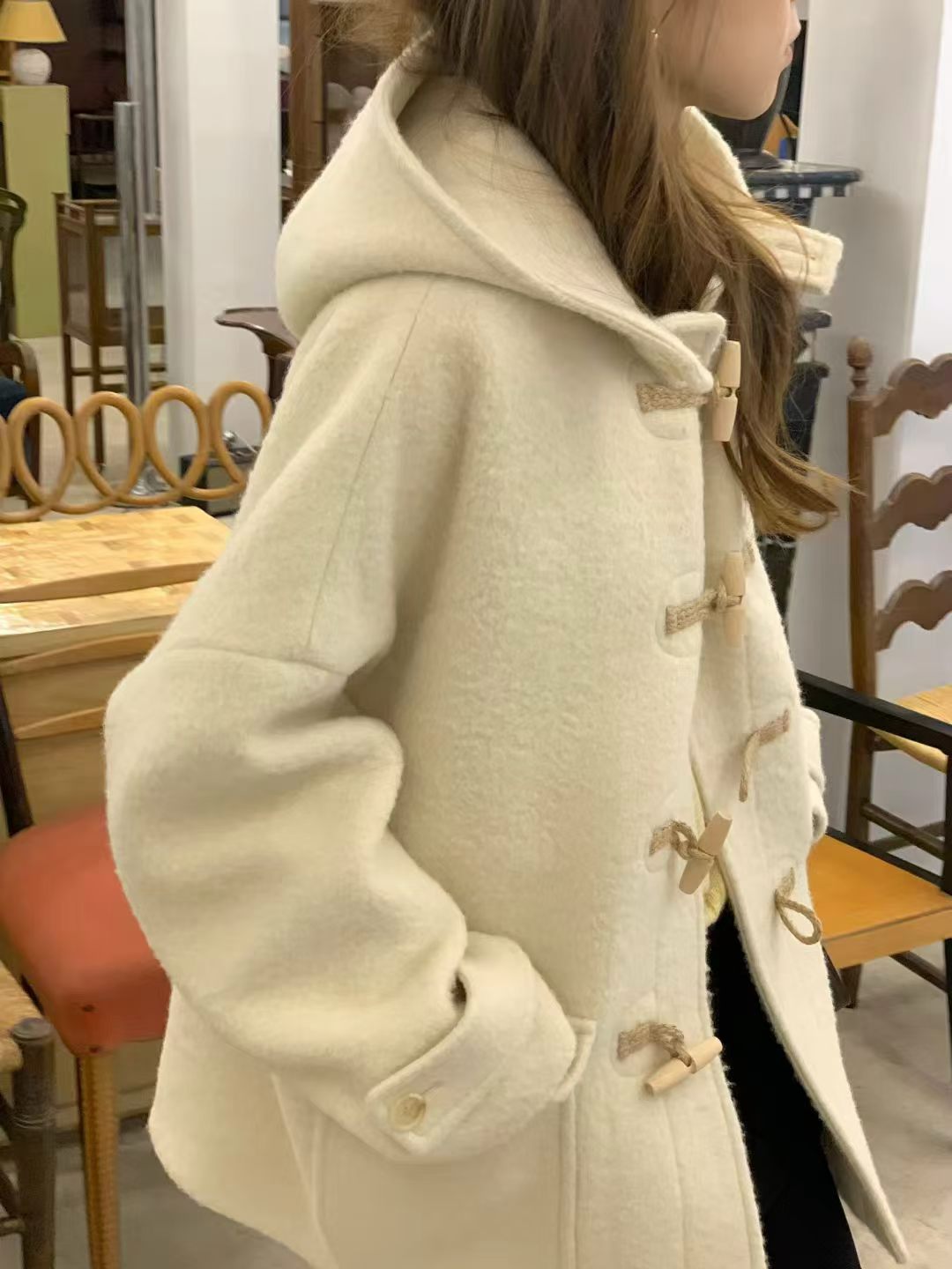 Baby alpaca hoodie duffle coat