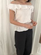Waffle frill 2way blouse