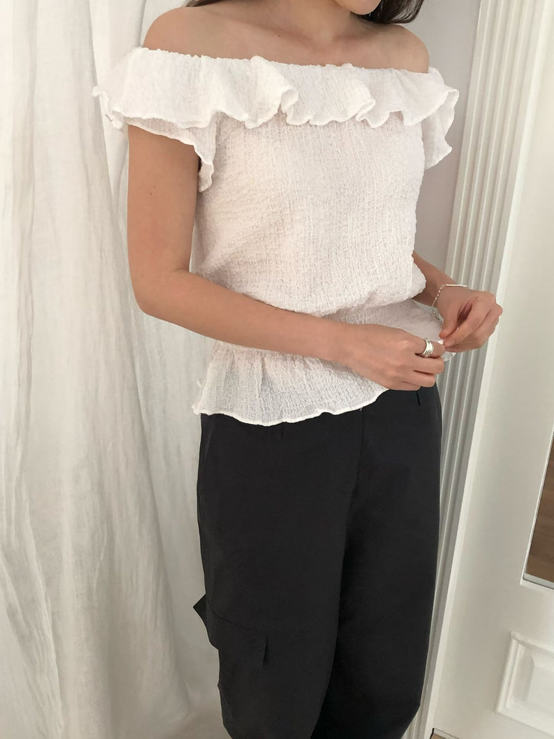 Waffle frill 2way blouse