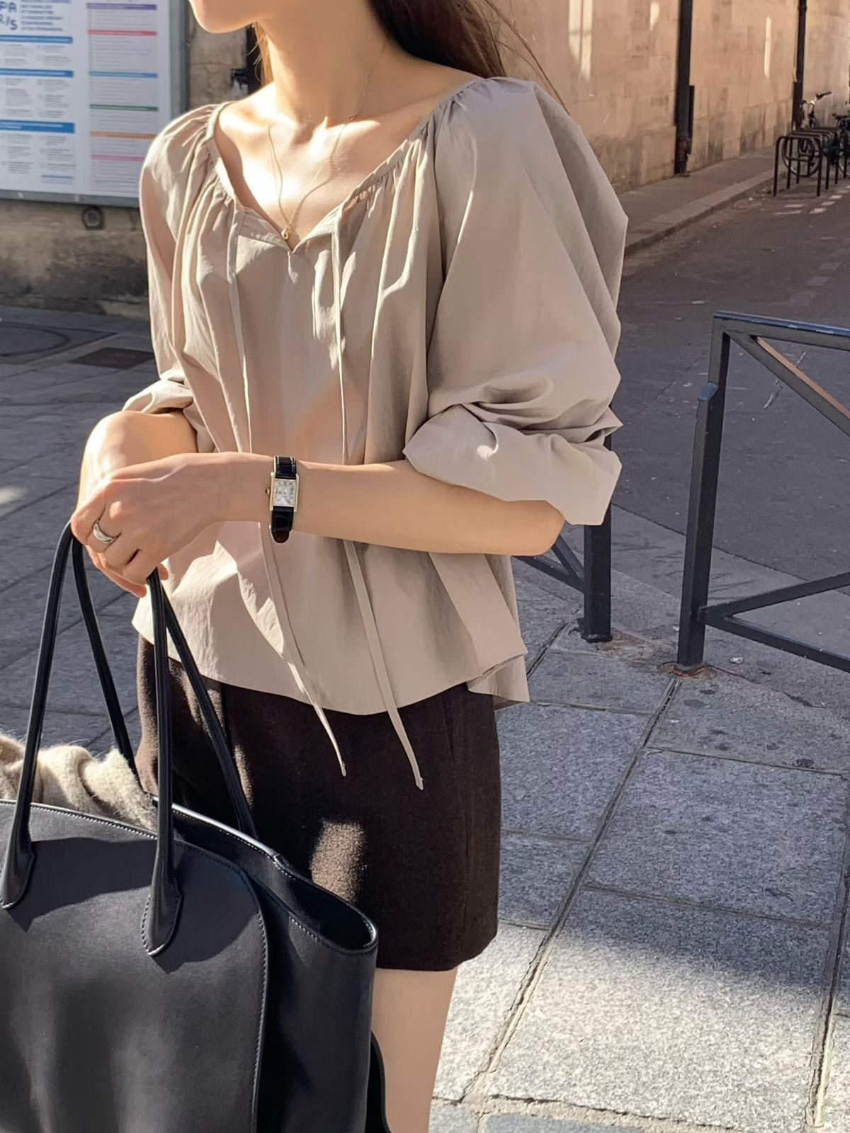 V shirring blouse