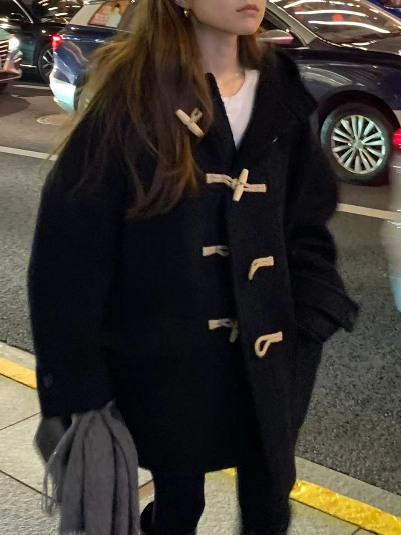 Baby alpaca hoodie duffle coat