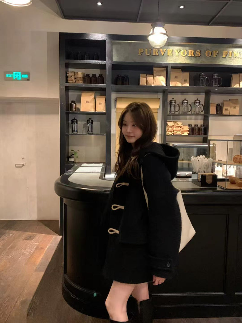 Baby alpaca hoodie duffle coat
