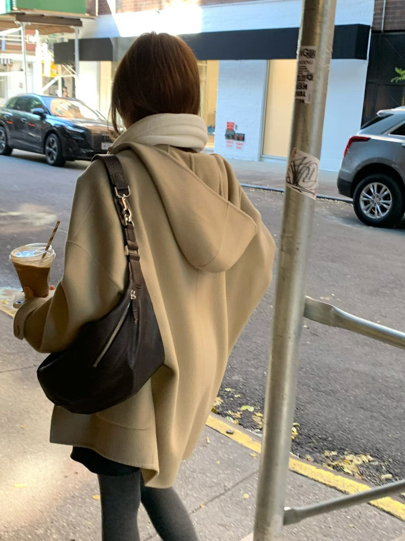 Handmade hoodie cashmere duffle coat