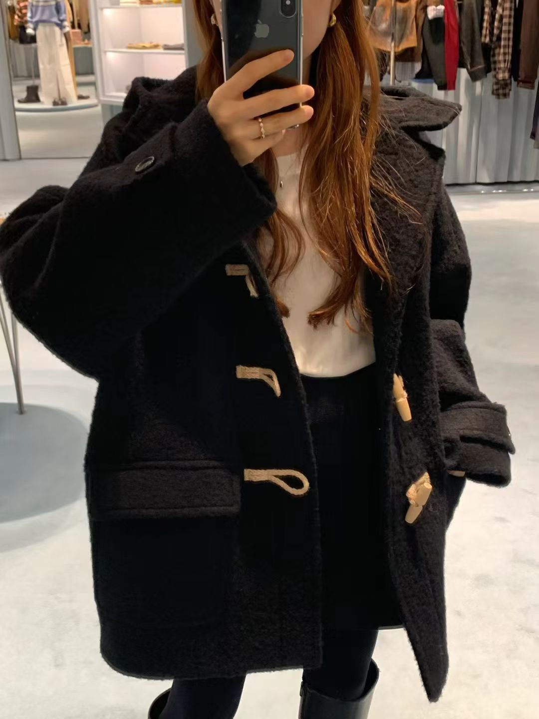 Baby alpaca hoodie duffle coat