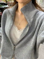 High neck zip-up cardigan