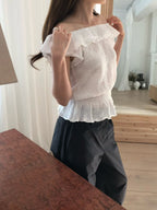 Waffle frill 2way blouse