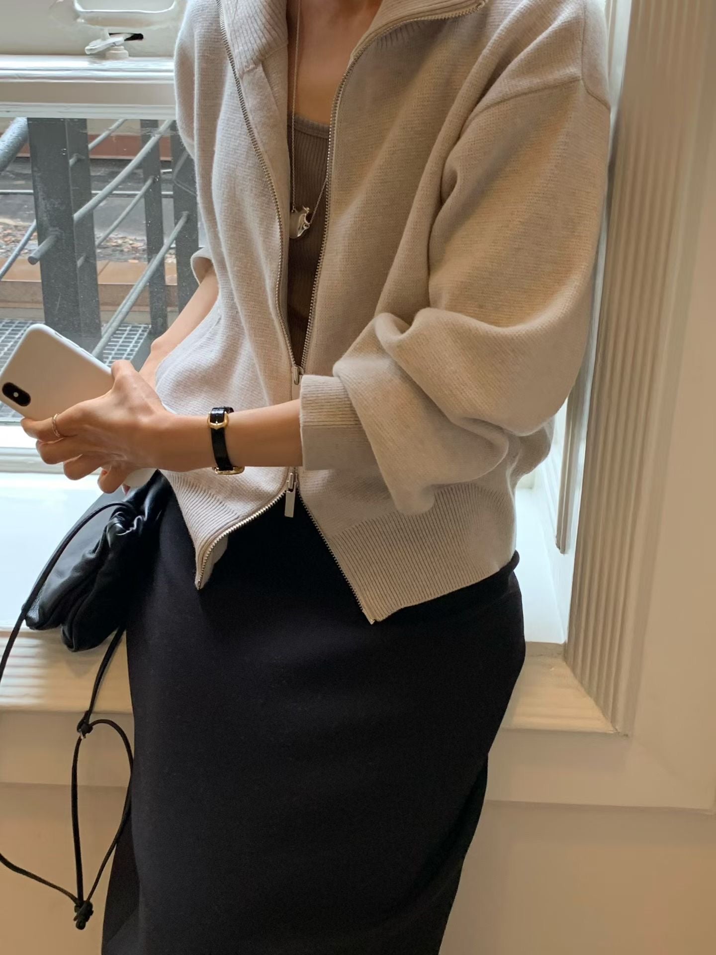 High neck zip-up cardigan