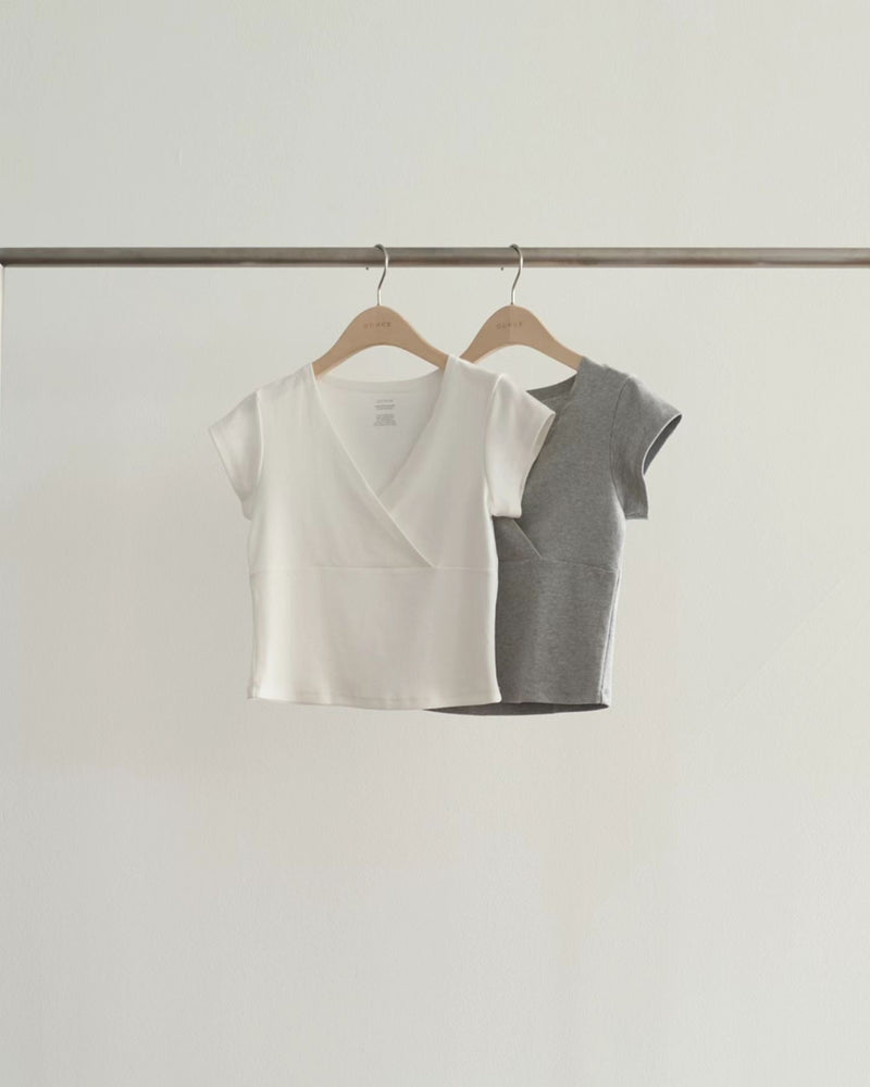 [Instock] V wrap half tee (gray)
