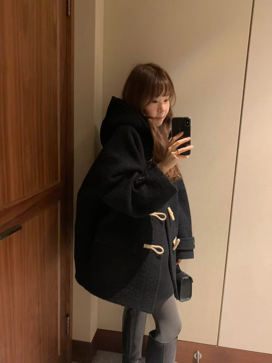 Baby alpaca hoodie duffle coat