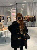 Baby alpaca hoodie duffle coat