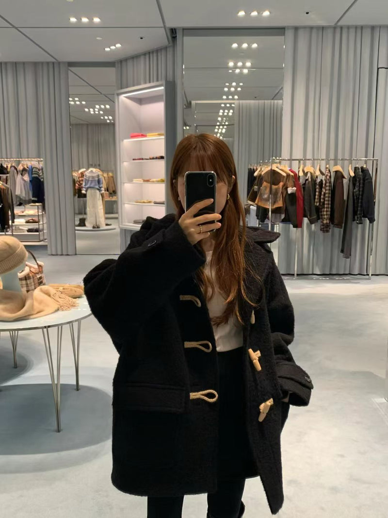 Baby alpaca hoodie duffle coat
