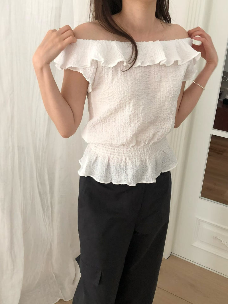 Waffle frill 2way blouse