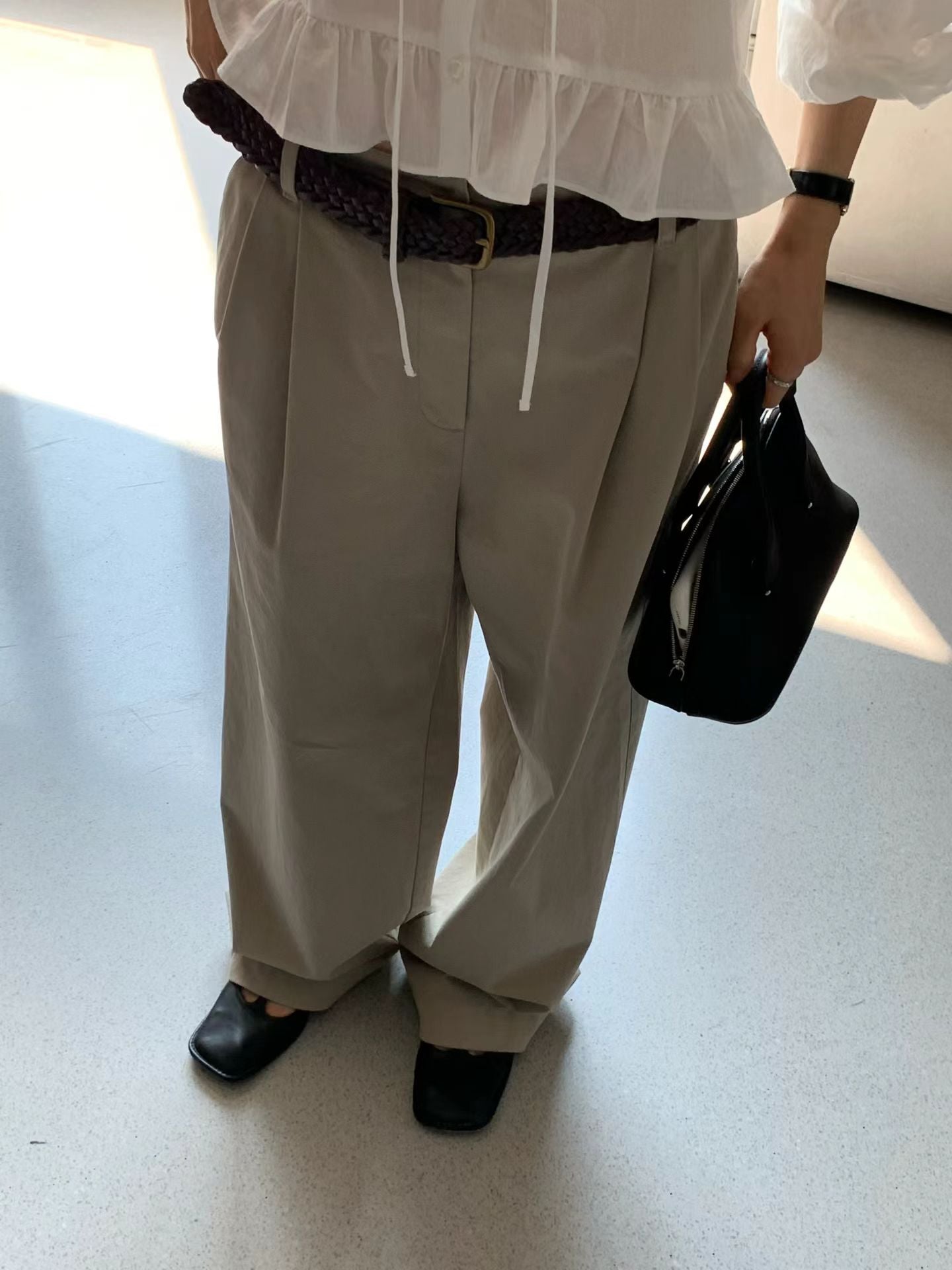 Aging double tuck pants
