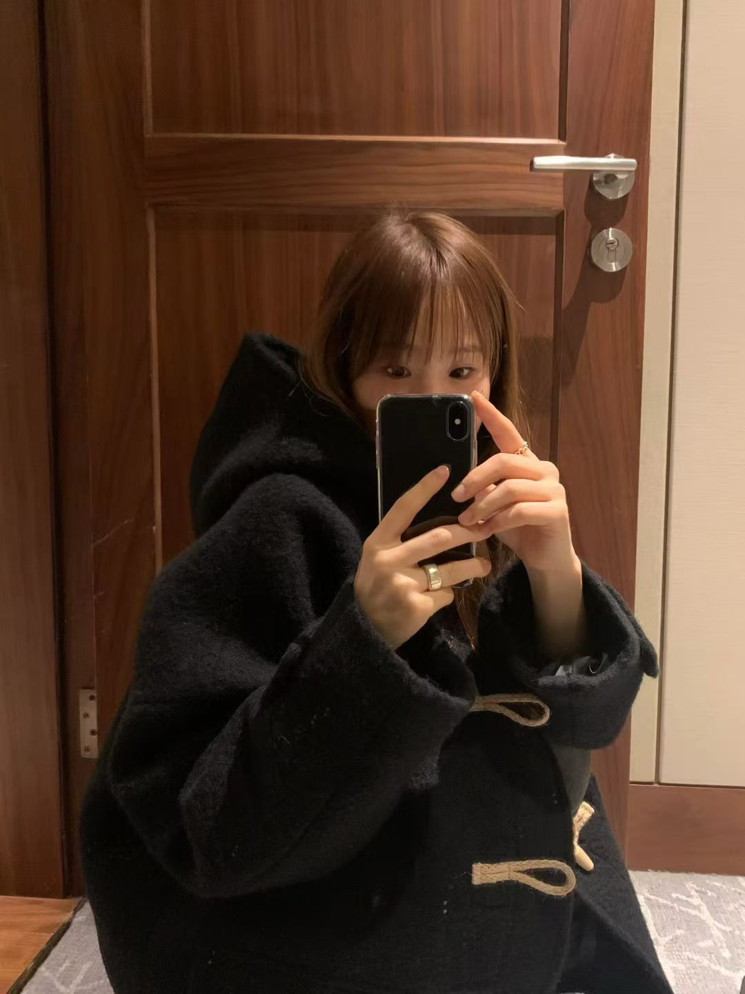 Baby alpaca hoodie duffle coat