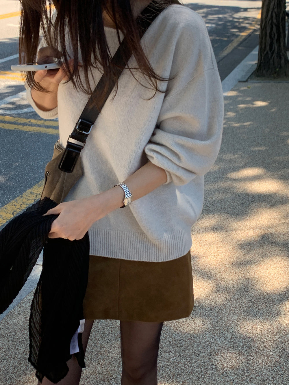 Soft leather mini skirt