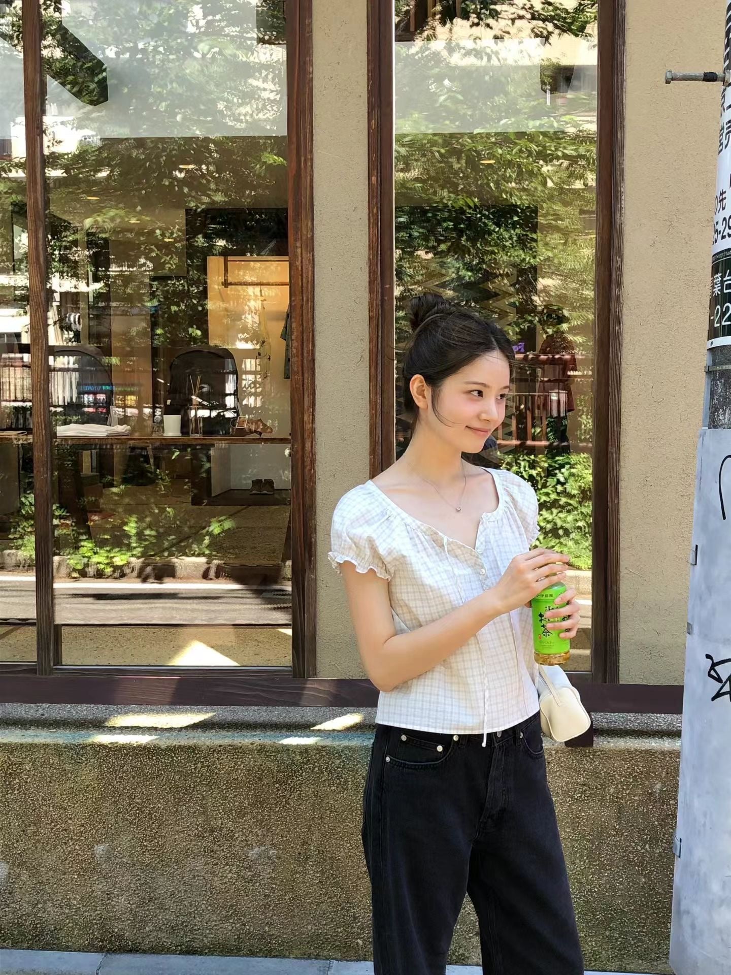 Oat check blouse