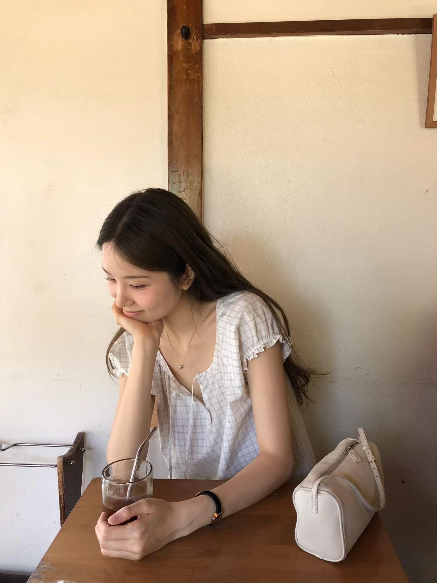 Oat check blouse