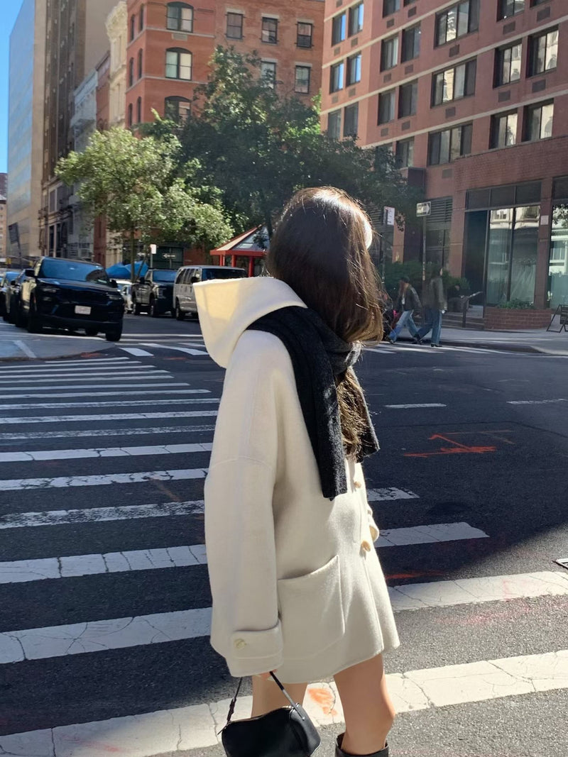 Handmade hoodie cashmere duffle coat