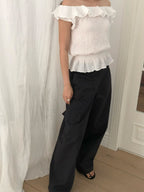 Waffle frill 2way blouse
