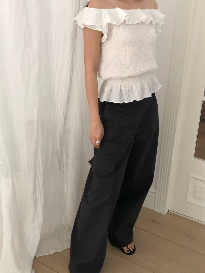 Waffle frill 2way blouse