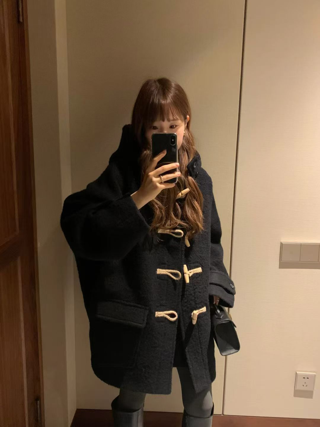 Baby alpaca hoodie duffle coat