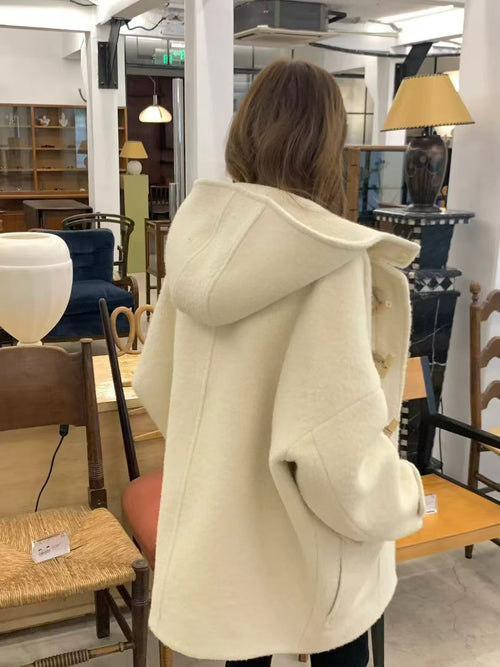 Baby alpaca hoodie duffle coat