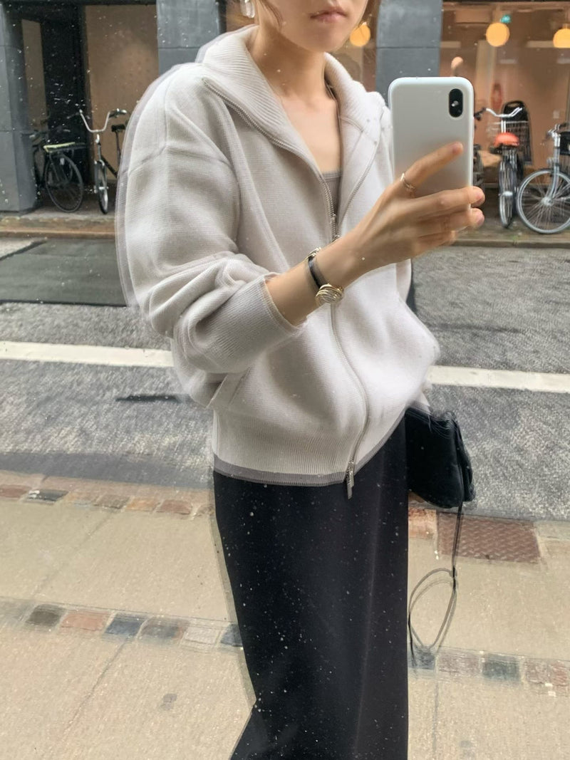 High neck zip-up cardigan