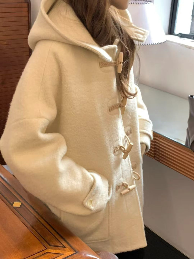 Baby alpaca hoodie duffle coat