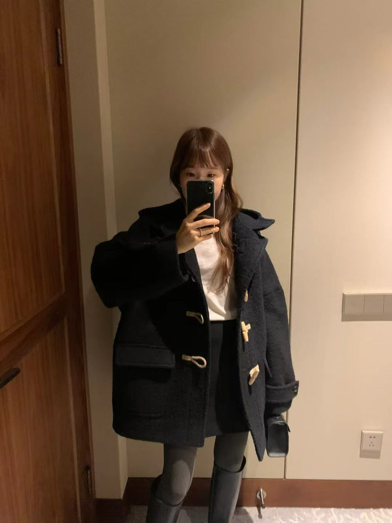Baby alpaca hoodie duffle coat