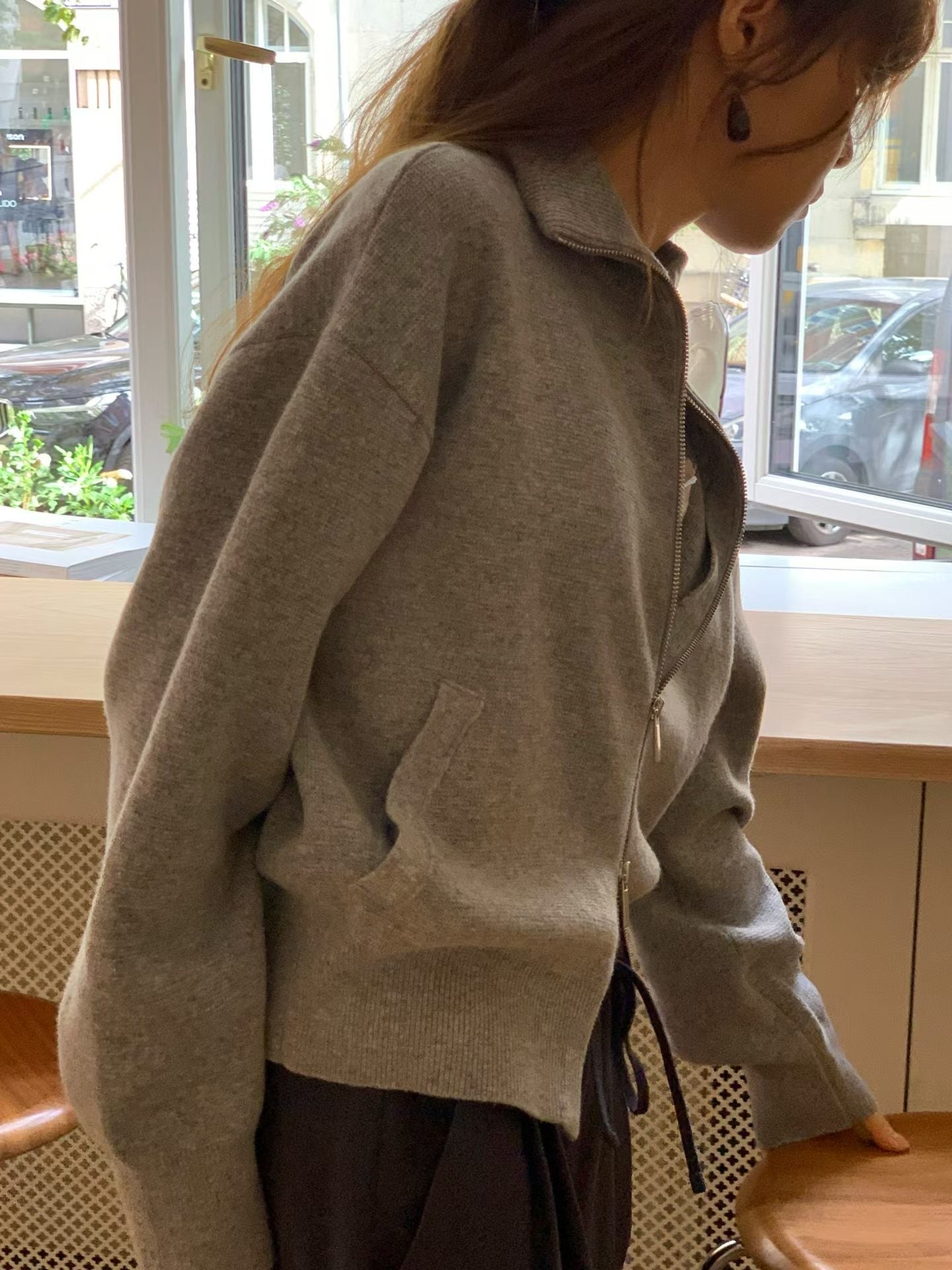 High neck zip-up cardigan