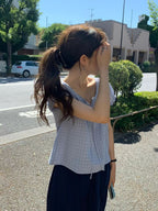 Oat check blouse