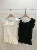 Waffle frill 2way blouse