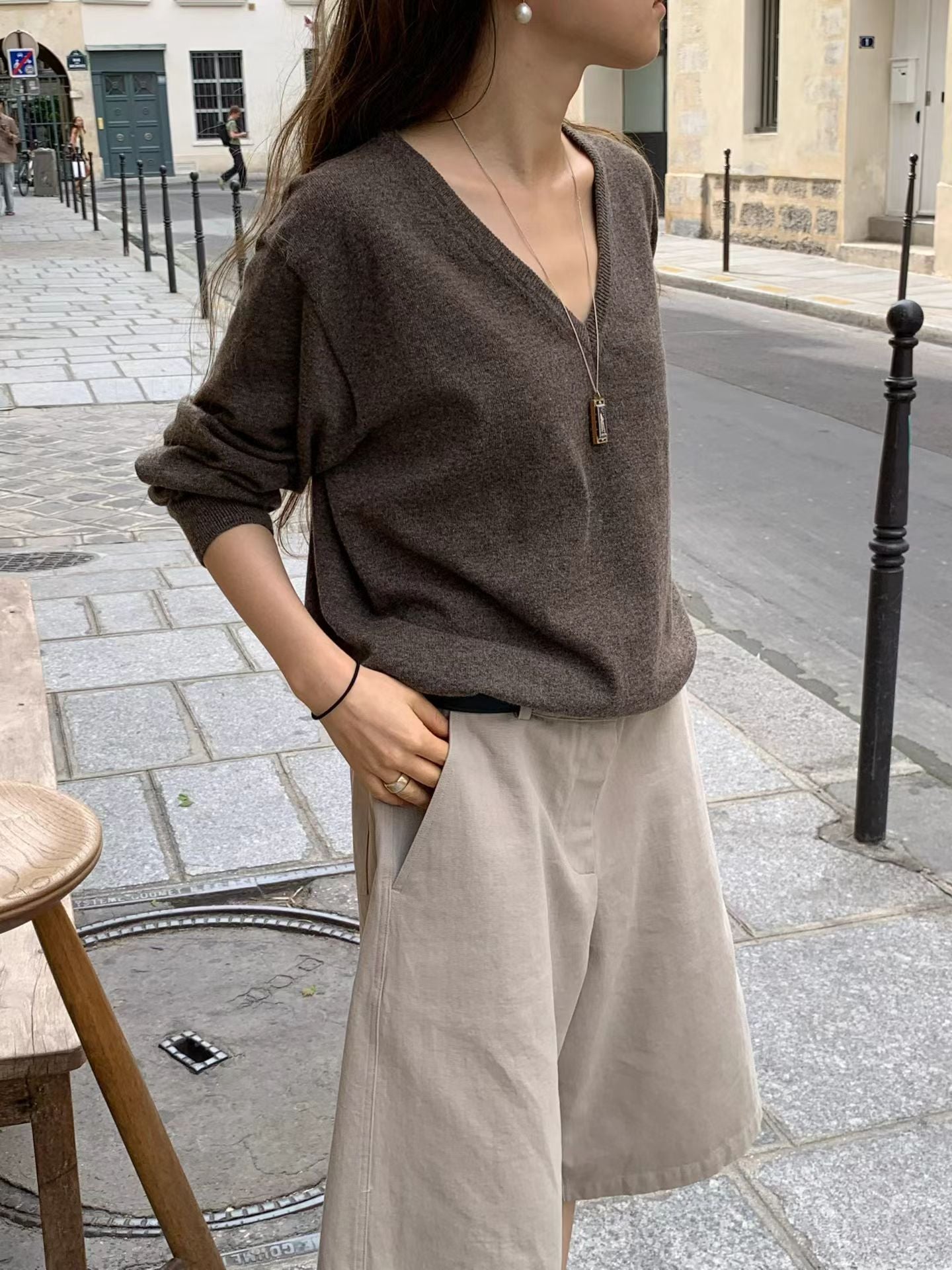 Wide bermuda pants