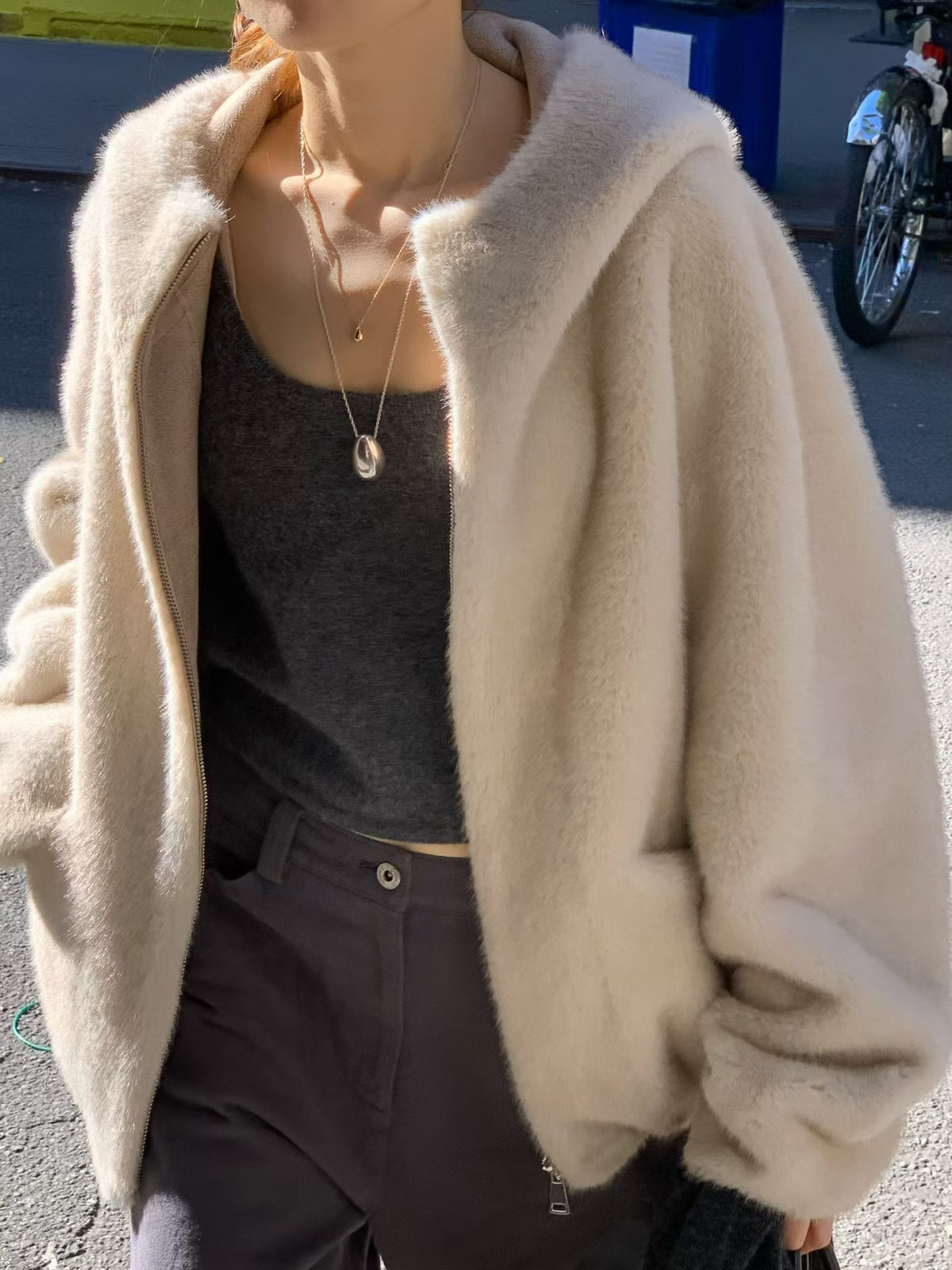 Minc hood fur zipup jacket