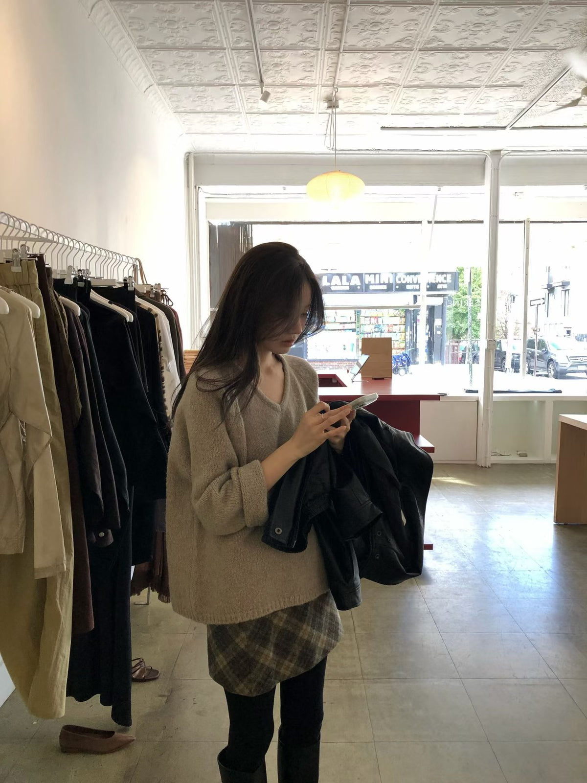 Monica check mini skirt