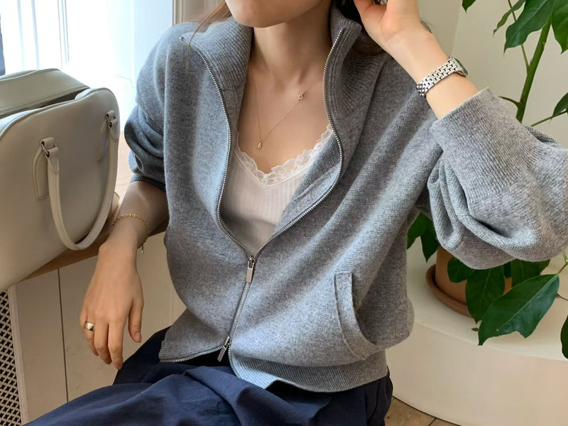 High neck zip-up cardigan