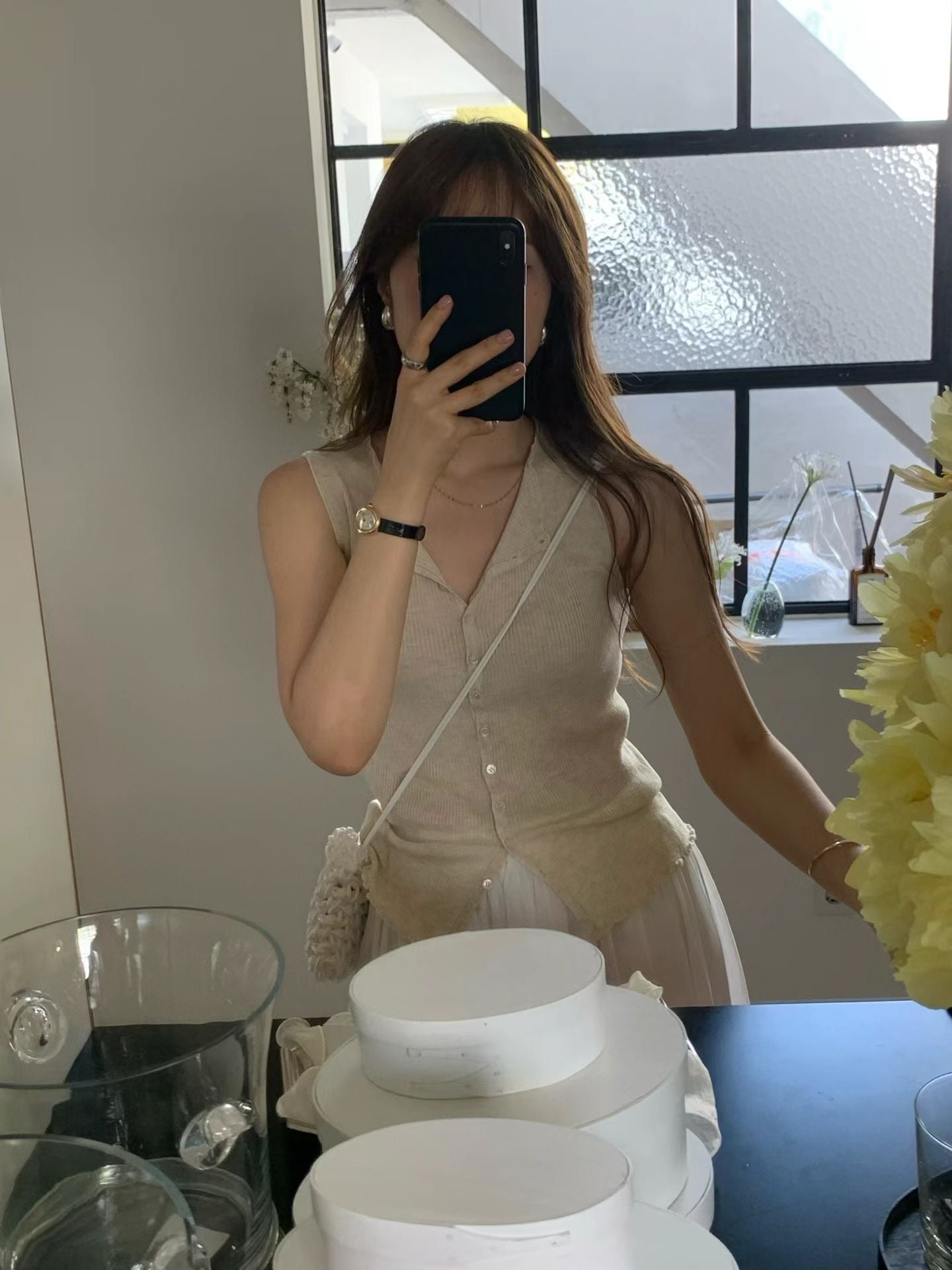 Silk mori sleeveless knit